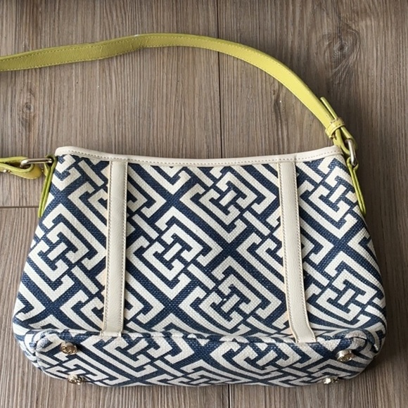 Spartina 449 Linen and Leather Yellow and Blue Shoulder Bag - Picture 3 of 9